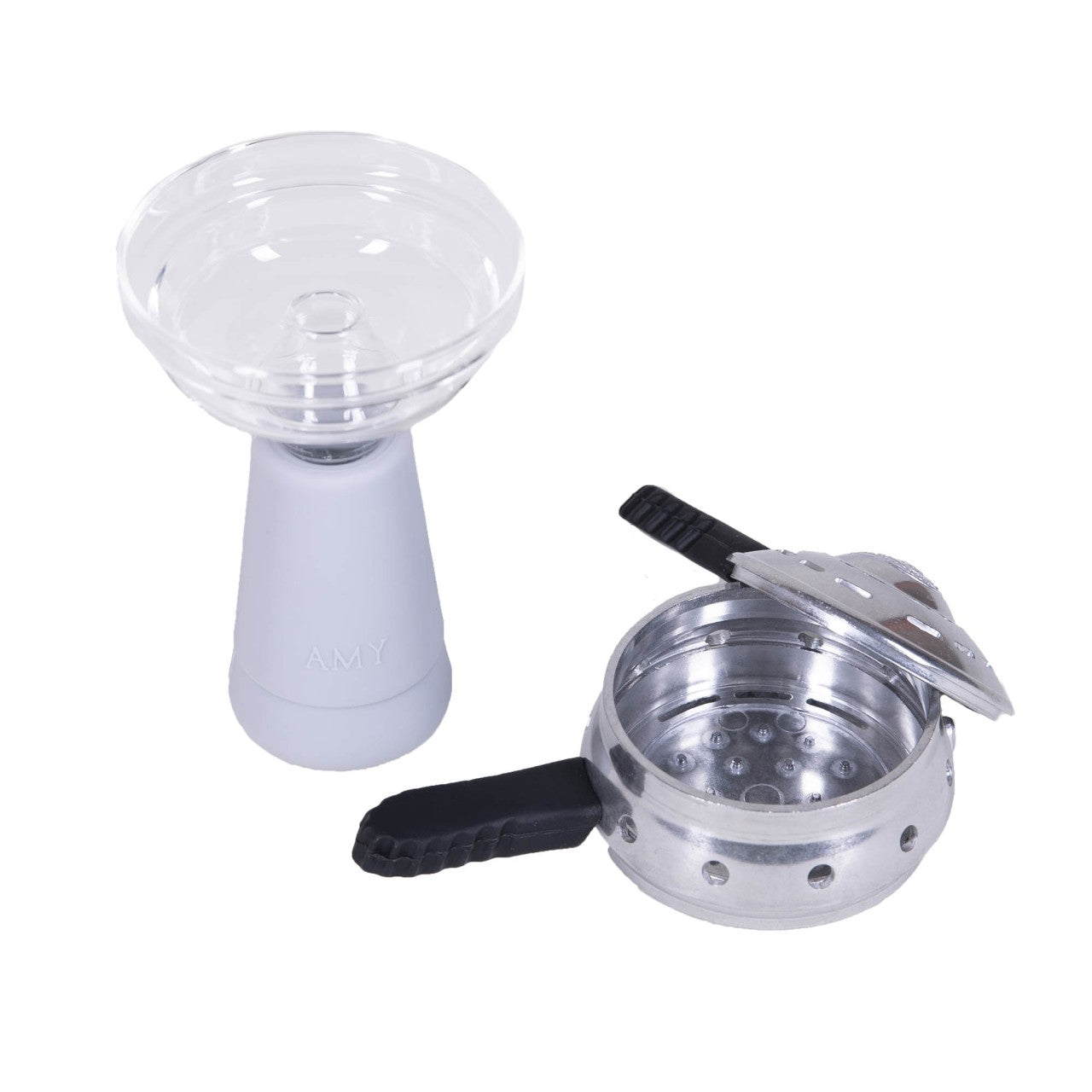 AMY Deluxe glass hookah shisha tobacco head with silicone-coated handle and smokebox GlasSi002